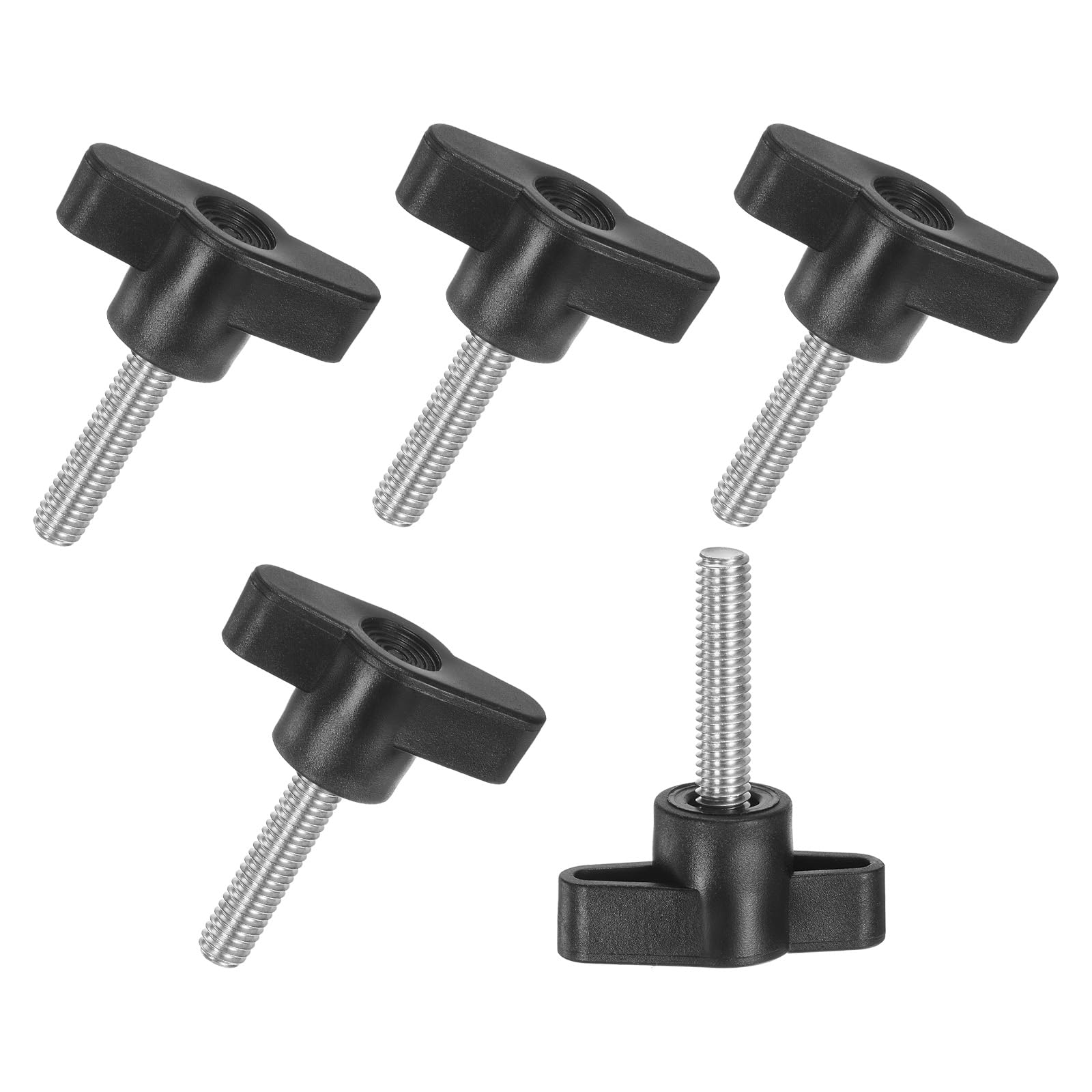M METERXITY 5-Pack Thumb Screws, M6x20mm Tee Wing Knobs, T Shaped Handle Clamping Screw Knob for Woodworking/Machinery/Equipment, Metric Thread Thumbscrew [304 Stainless Steel, Black]