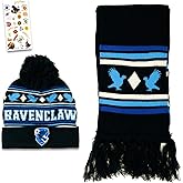 Harry Potter Ravenclaw Hat and Scarf Set for Kids - Hogwarts House Bundle with Ravenclaw Beanie and Scarf Plus Stickers | Harry Potter Winter Gear