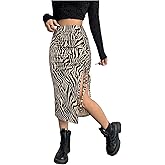 Verdusa Women's Animal Print Drawstring Thigh Slit Bodycon Skirt Elegant Ruched Long Skirts