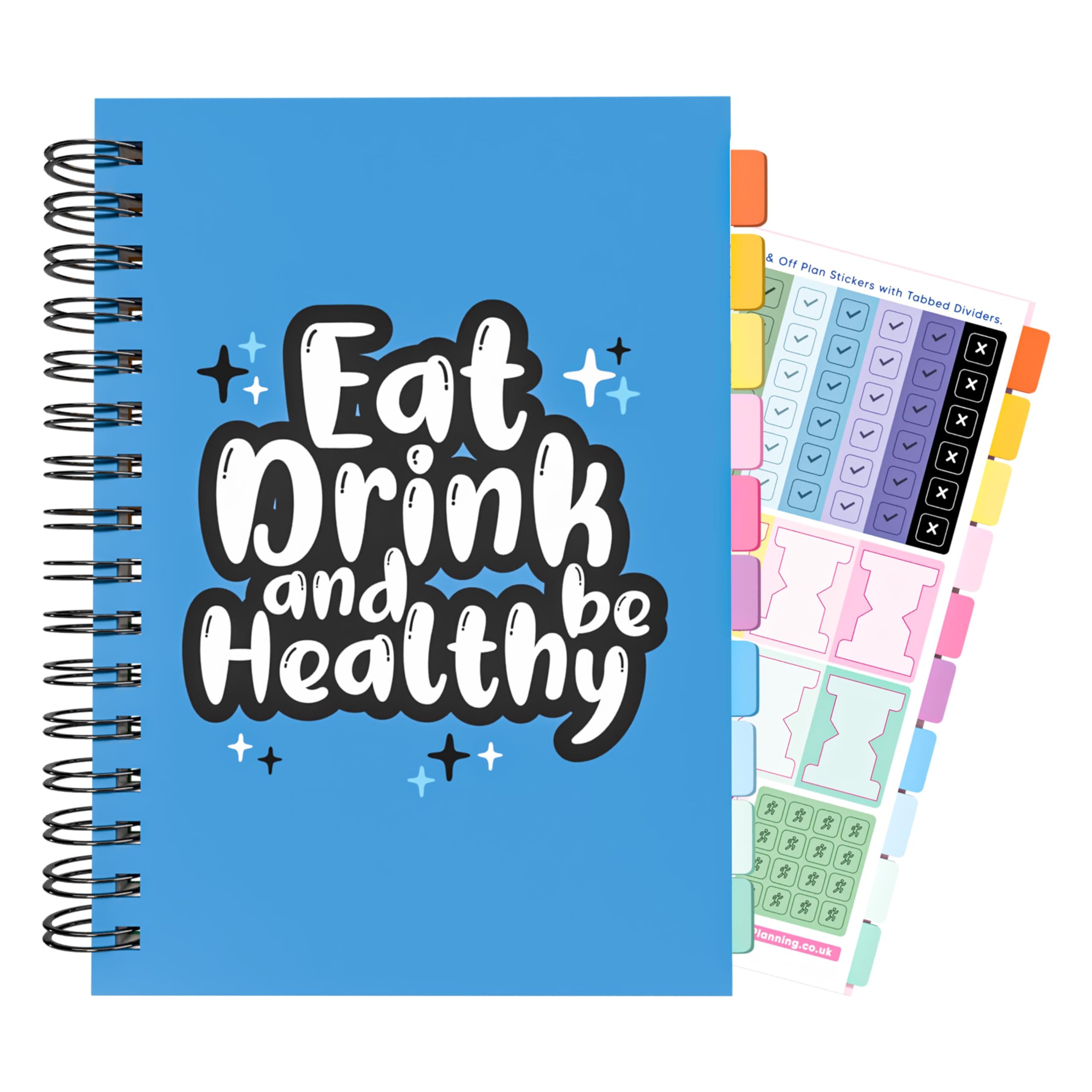 Calorie Counting Food Diet Diary Log Planner A5 Wired Bound Journal Weight Loss Wellness Fruit Health 7 Week Duration Stickers 2025 "Eat Drink and Be Healthy"