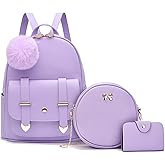 I IHAYNER Mini Backpack Purse for Teen Girls 3-PCS Fashion Backpack Cute Travel Daypacks Women Pompom Backpack Shoulder Bag