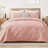 Exclusivo Mezcla Quilts Queen Size - Blush Pink Quilt Set Bedspread with 2 Pillow Shams, Modern Bedding Set with Striped Pattern, Soft Lightweight Bedspreads Queen Size for All Seasons