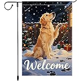Golden Retriever Welcome Garden Flag 12x18 Inch Double Sided Christmas Winter Burlap Outdoor Yard Decoration Holiday Dog Banner for Porch Patio Lawn