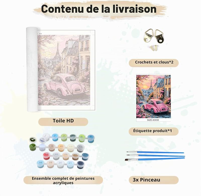 Peinture par Numero Adulte, Paris au crépuscule Kit de Peinture à l'Huile sur Toile par Numéro, Decoration Maison Cadeau 40x50cm(sans Cadre) — photo 7 sur 7