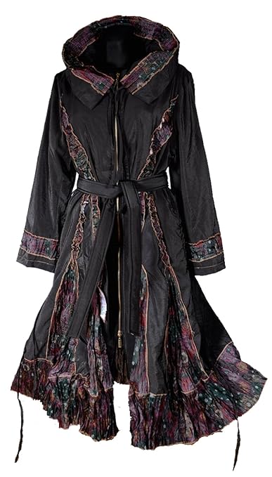 Damen Patchwork Lagenlook warm GEFÜTTERT Übergangsmantel Mantel Swinger Ballon Trench Coat 40 42 44 46 M L XL Schwarz Übergan