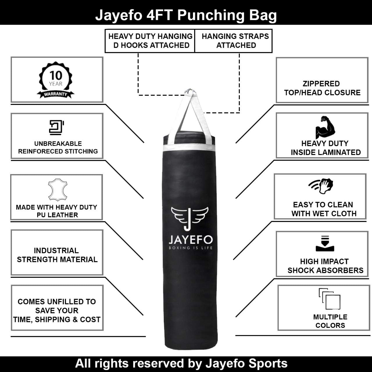 JAYEFO Punching Bag (White, 4 FT) : Sports & Outdoors