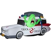 7' Gemmy Airblown Ghostbuster's Ecto-1 Mobile w/Slimer Yard Decoration 552108, Green, White, Red, Blue,