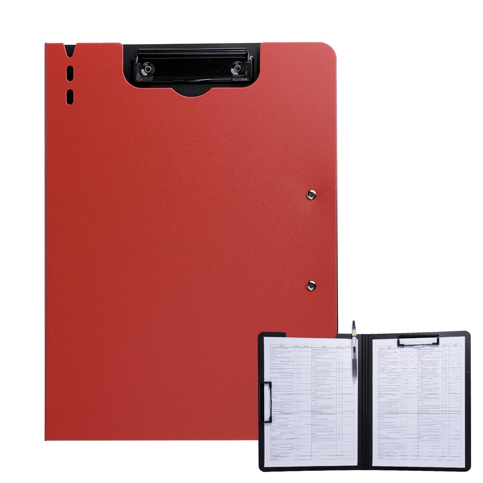FRETONBA Clipboard A4 with Double Clips, Foldover Clip Board with Cover, Plastic Document Folder, Lightweight Personal Organiser Suitable for School, Office, Industry, Red