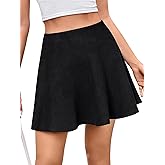 Rooscier Women's Faux Suede A Line Elastic High Waist Pleated Flare Basic Mini Skirts