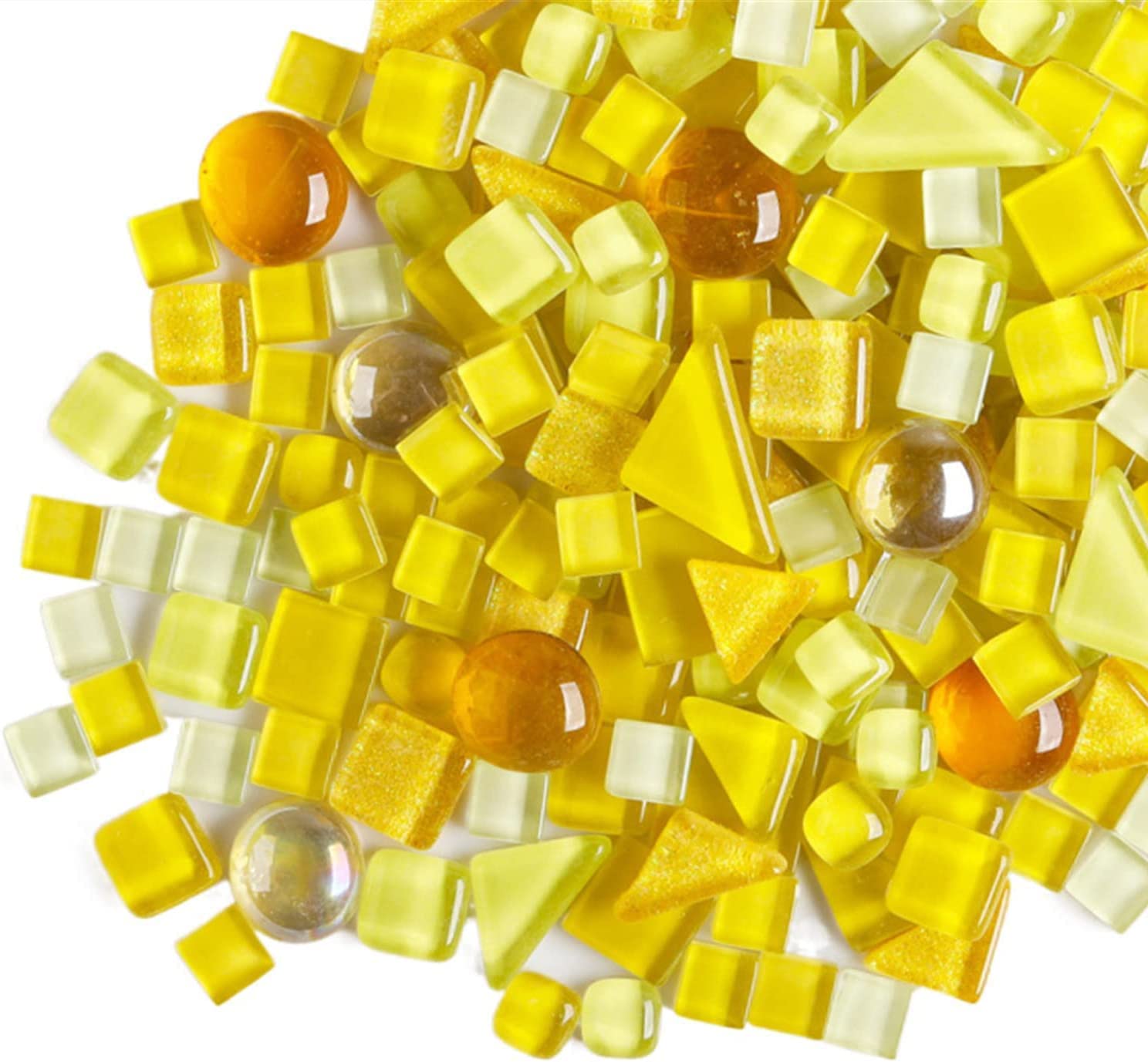 500g Irregular Crystal Mosaic Tiles,Small Particle Color Decal Crystal Glass Tile DIY Hobbies Children Handmade Crystal Craft for DIY Handmade Decorative Materials (Lemon Yellow Series)