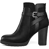 mysoft Women's Ankle Boots Chunky Stacked Heel Zipper Booties - Available in Wide Sizes