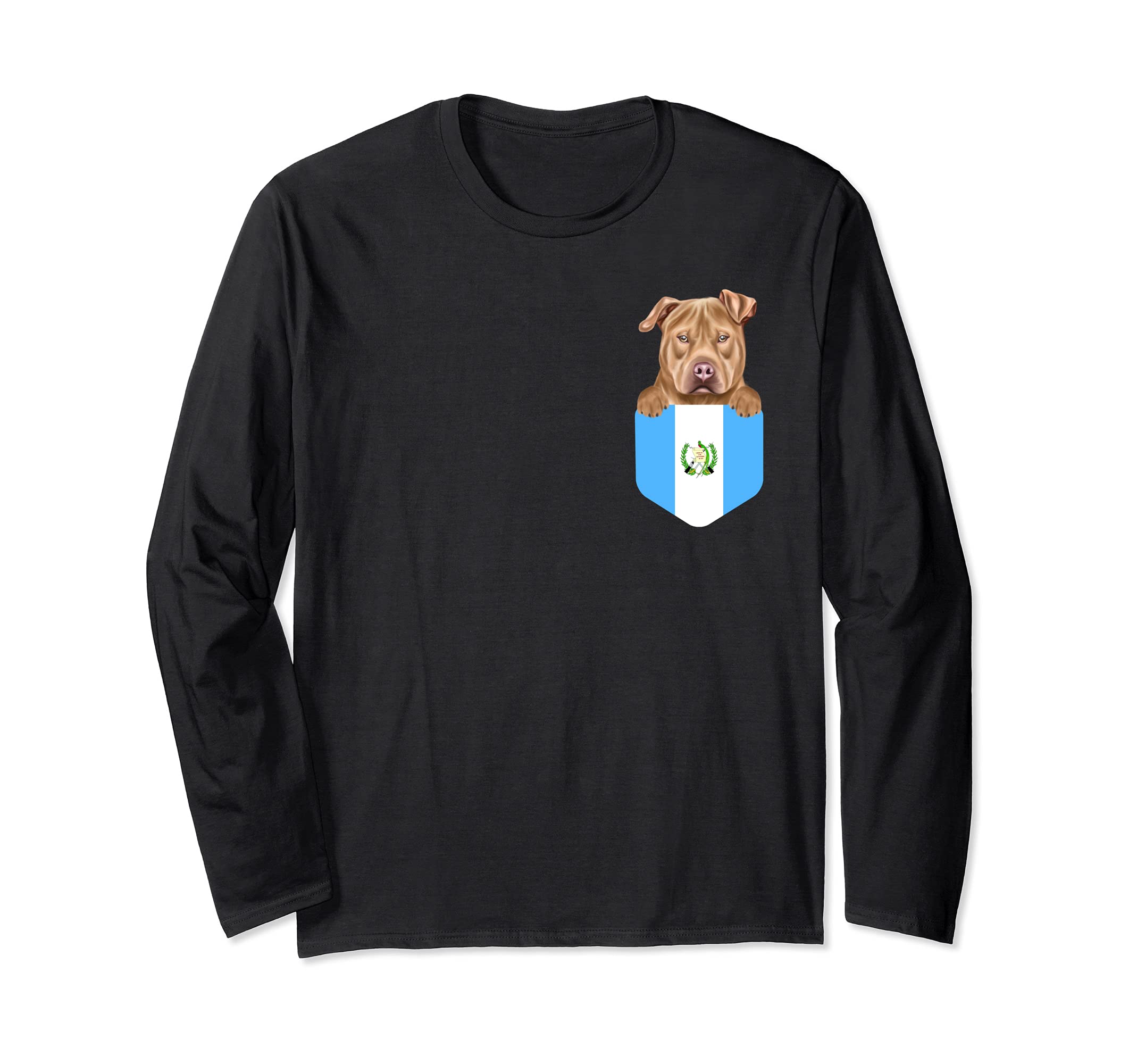 Guatemala Flag Usa Staffordshire Terrier Dog In Pocket Long Sleeve T-Shirt