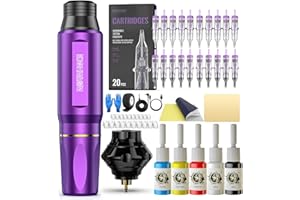 WORMHOLE TATTOO Wormhole Wireless Tattoo Machine Kit, Tattoo Gun with 1,050 mAh Capacity Power Supply- Tattoo Pen Kit WTK176(Purple+Black)