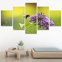 SIGNWIN 5 Panel Canvas Wall Art Modern Art Bee Butterfly Colorful Contemporary Insects Multicolor Photography for Home Decorations Ready to Hang - 60