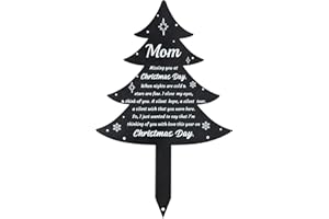 BUoonyer Christmas Grave Decorations for Cemetery - Mom Metal Memorial Grave Markers, Xmas Tree Garden Sympathy Plaque Stake, Mother Remembrance Graveside Burial Decor Sign for Outdoor Outside Yard