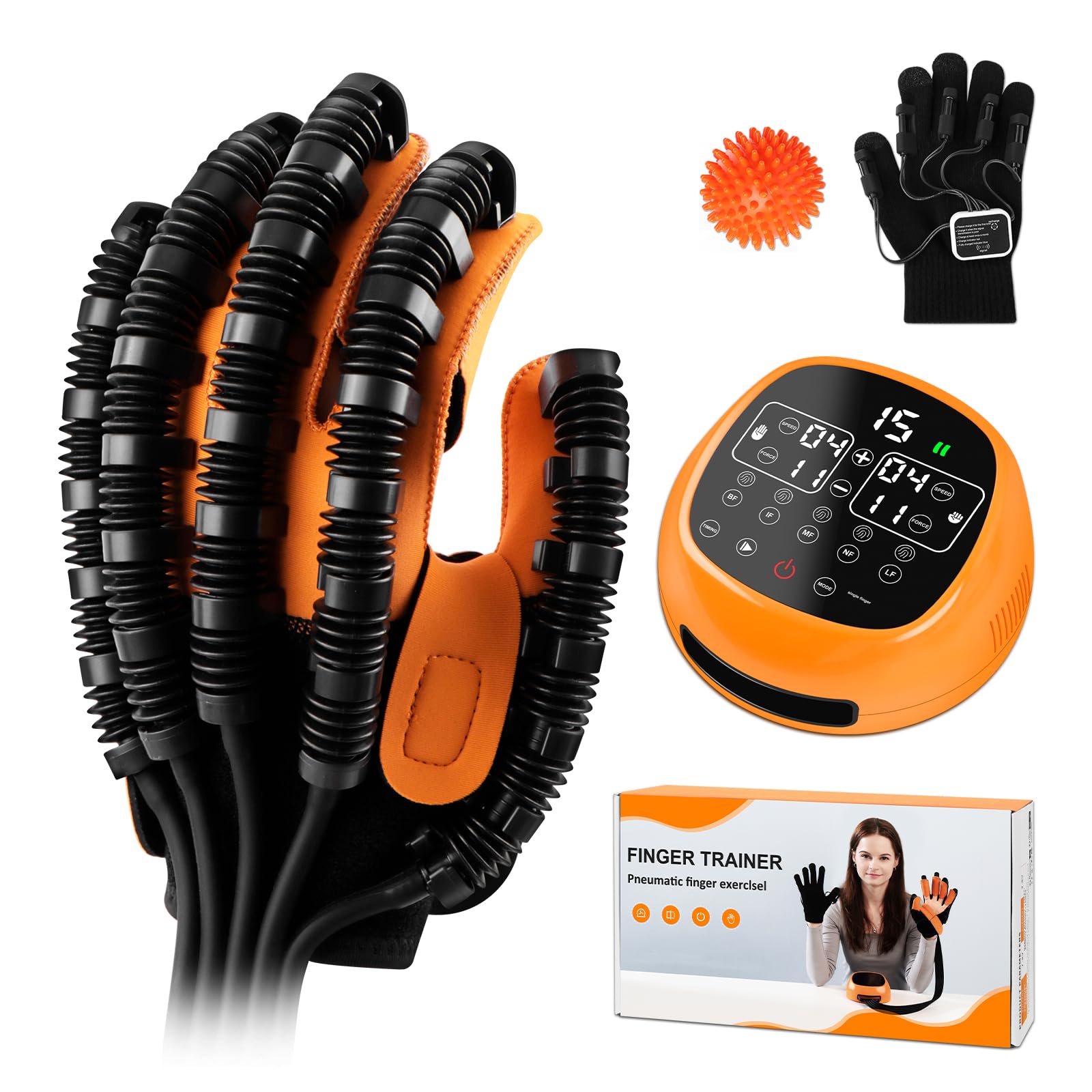 Photo 1 of Rehabilitation Robotic Gloves for Stroke and Hemiplegia Recovery, Rechargeable Stroke Hand Recovery Device, Hand Function Training, Finger Exerciser Device for Arthritis Patients (Orange Right Hand M)