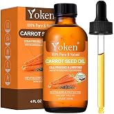 Yoken Carrot Seed Oil 4oz, Cold Pressed &amp; Unrefined Carrier Oil | Lightweight oil for face, skin, hair &amp; scalp; for Gua Sha, massage, moisturizing and personalized DIY beauty blends.