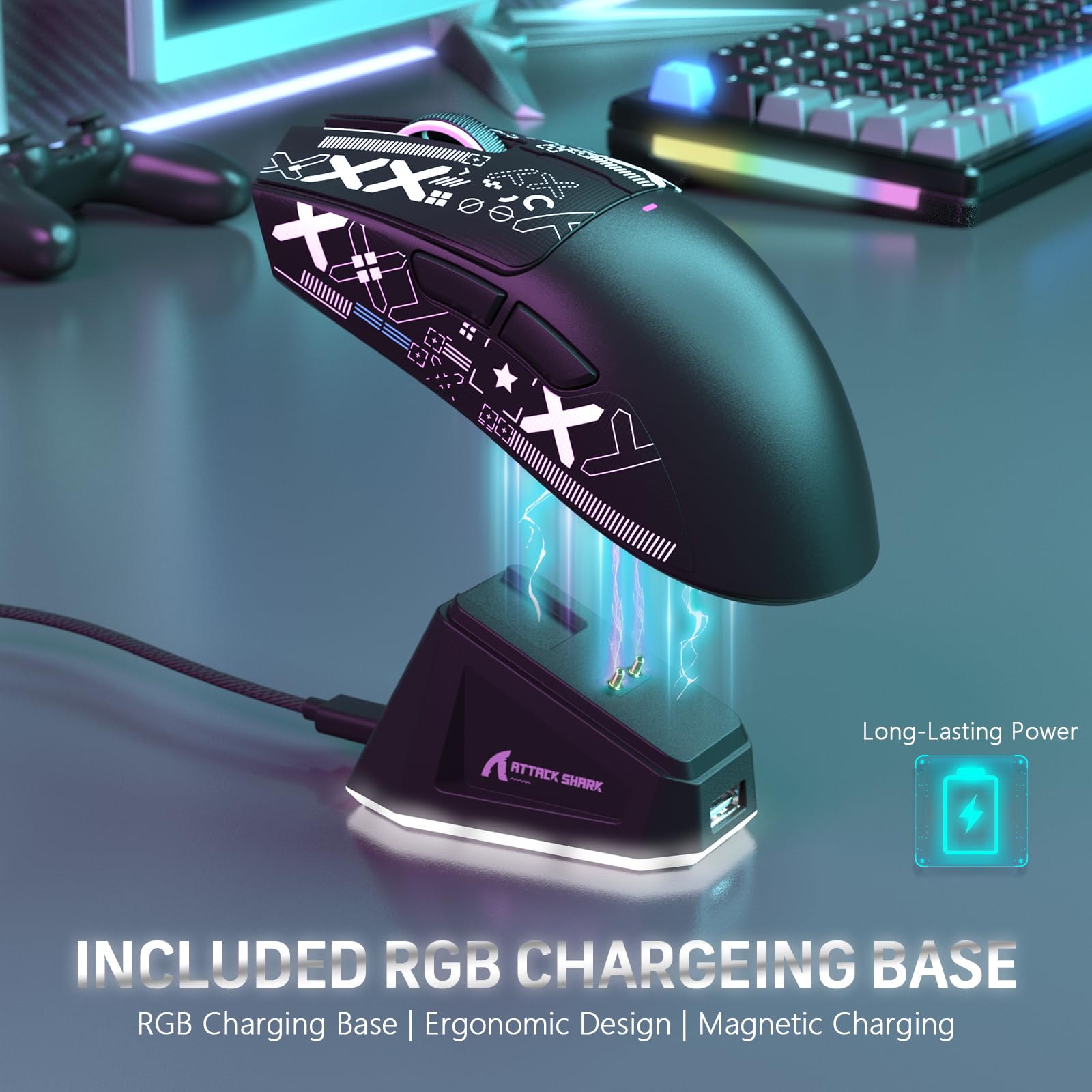 MAGIC-REFINER Attack Shark X11 59g Superlight Wireless Gaming Mouse with Grip Tape, RGB Charging Dock，BT/2.4G Wireless/Wired Pc Mouse, 22000 DPI,5 Programmable Buttons for Pc/Mac(Black)