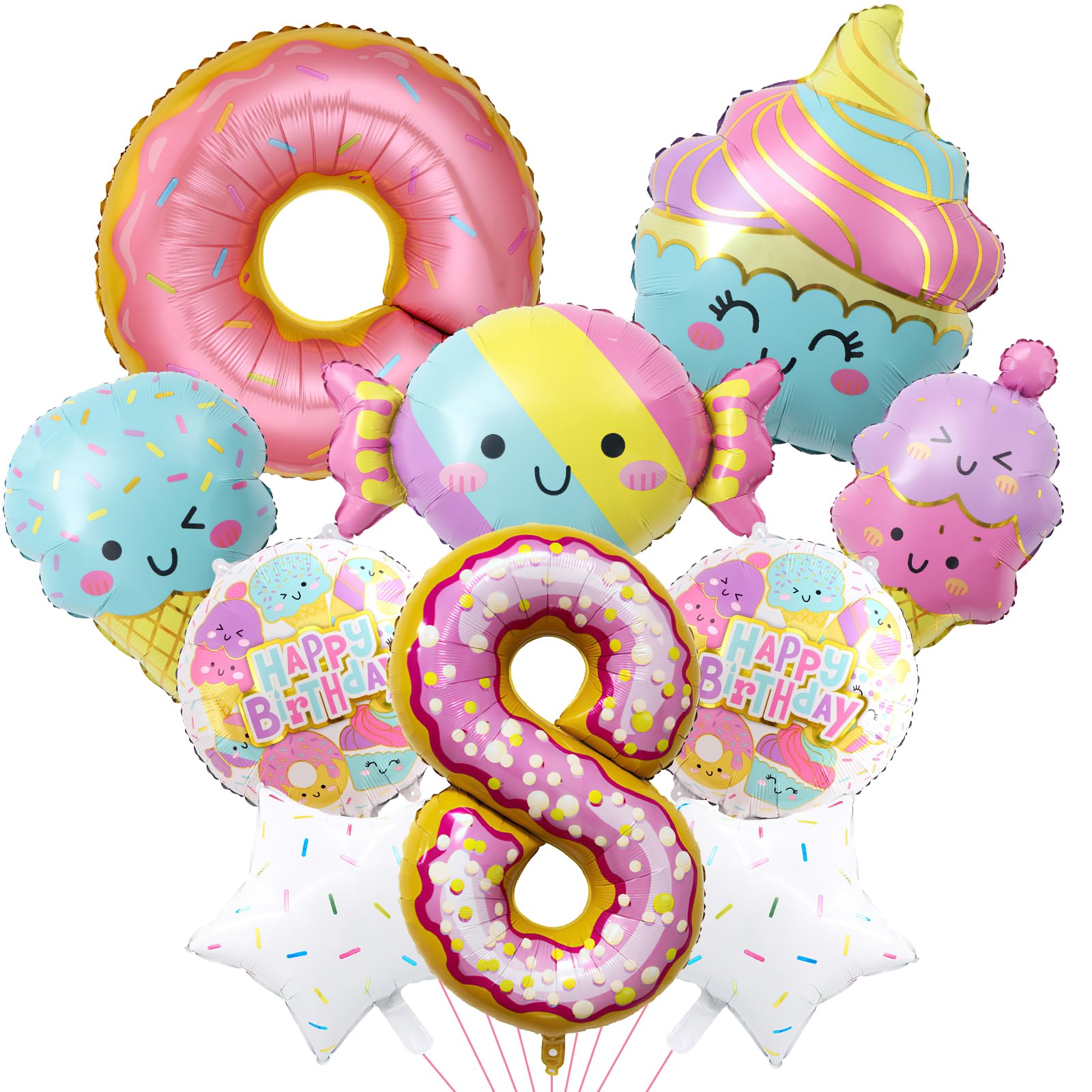Photo 1 of 10pcs Ice Cream Donut Candy Balloons - 8th Birthday Party Supplies - Mylar Foil Balloons - Ice Cream Theme