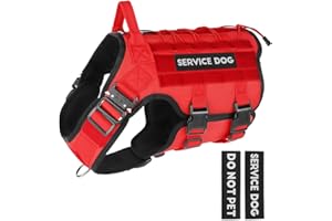 PETNANNY Tactical Dog Harness - Service/Emotional Support Dog Vest for Medium Large Dogs, No Pull Harness with Hook & Loop, Working MOLLE Vest for Training/Hunting - Red, L