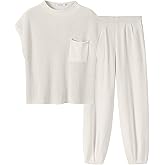 ANRABESS Women Two Piece Outfits Summer Sweater Vest Crop Top Pants Lounge Matching Set Travel Airport Beach Vacation Clothes