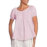 Zontroldy Women's Summer Cotton Blouses Tops Pleated Short Sleeve Crewneck Casual Babydoll Shirts