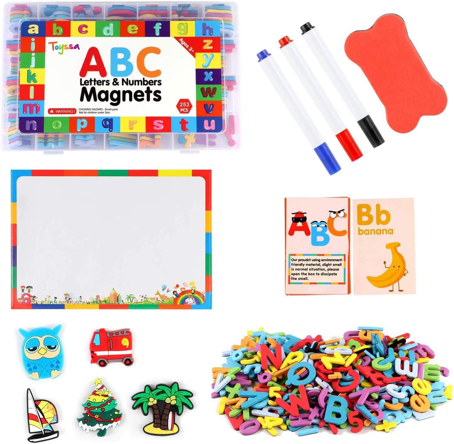 253 PCS Magnetic Letters Numbers with Magnetic Board and Storage Box Foam Alphabet ABC Refrigerator Magnets Educational Toys for Kids Children Toddlers: Furniture & Decor