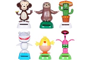 WELECOM 6 Pcs Dancing Monkey Toy Solar Powered Dancing Animal Dolls Swinging Animated Bobble Dancer Window Sun Catcher Car Decor Portable Suncatchers,Hen Shark Flamingo Cactu Home Car Ornament Toys Gifts