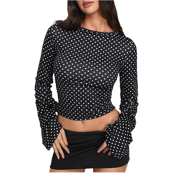 Milumia Women's Polka Dots Bell Sleeve Crop Tee Top Y2K Ruched