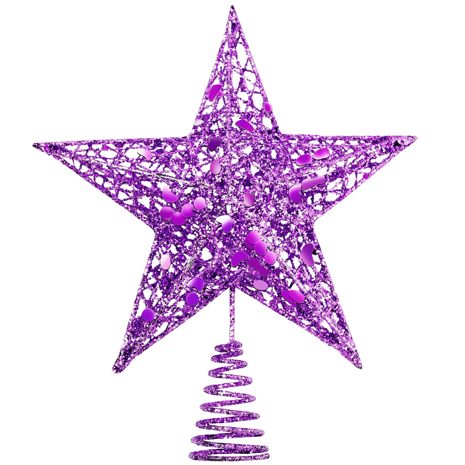 URATOT Glittered Christmas Tree Topper Metal Christmas Treetop Hallow Wire Star Topper for Christmas Home Decoration (Purple, 8 inches)