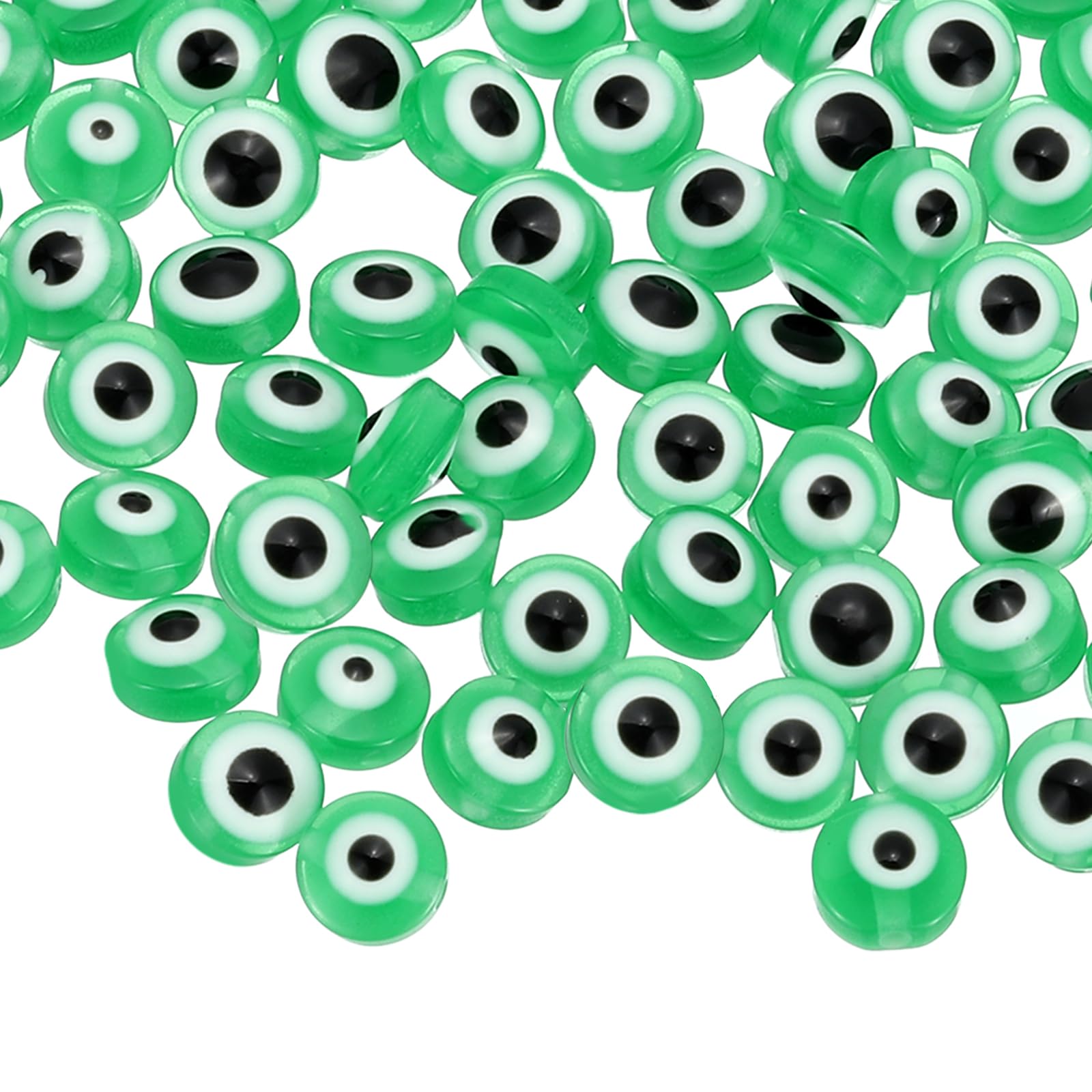 PATIKIL Evil Eye Beads, 65 Pcs 8mm Flat Round Evil Eye Charm for DIY Bracelet Earring Necklace Jewelry Craft Making, Green