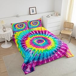 2 Piece Rainbow Tie Dye Comforter Set with 1