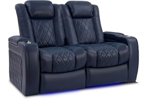 VALENCIA THEATER SEATING Valencia Tuscany Home Theater Seating | Premium Top Grain Italian Nappa 11000 Leather, Power Reclining, Power Lumbar Support, Power Headrest (Row of 2 Loveseat, Navy Blue)