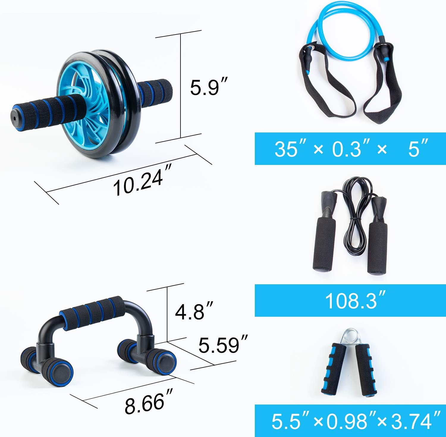 BOSWELL Ab Roller Wheel, 5-in-1 Ab Roller Kit with Knee Pad, Grip, Skipping Rope, Resistance Bands, Pad Push Up Bars Handles Grips, Perfect Home Gym Equipment for Men Women Exercise : Sports & Outdoors