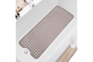 TEESHLY Upgrade Large Bath Mat - Non Slip Bathtub and Shower Mat - 40 x 16 Inch Long Bath Tub Floor Mats with Suction Cups, Drainage Holes, Machine Washable Bathmat for Bathroom, Tan