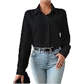 SweatyRocks Women's Button Down Long Sleeve Bodysuit Lapel Collar Casual Leotard Tops