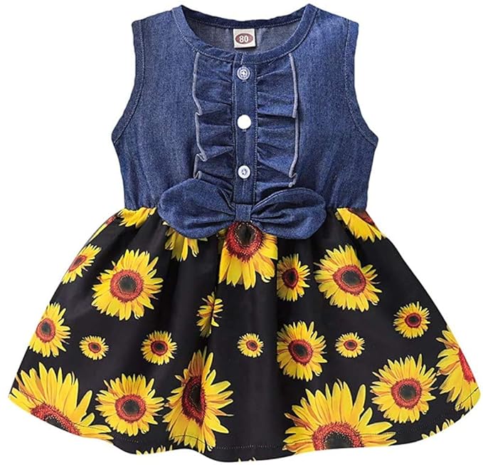 Buy Toddler Baby Girl Sunflower Dress Denim Ruffle Floral Summer