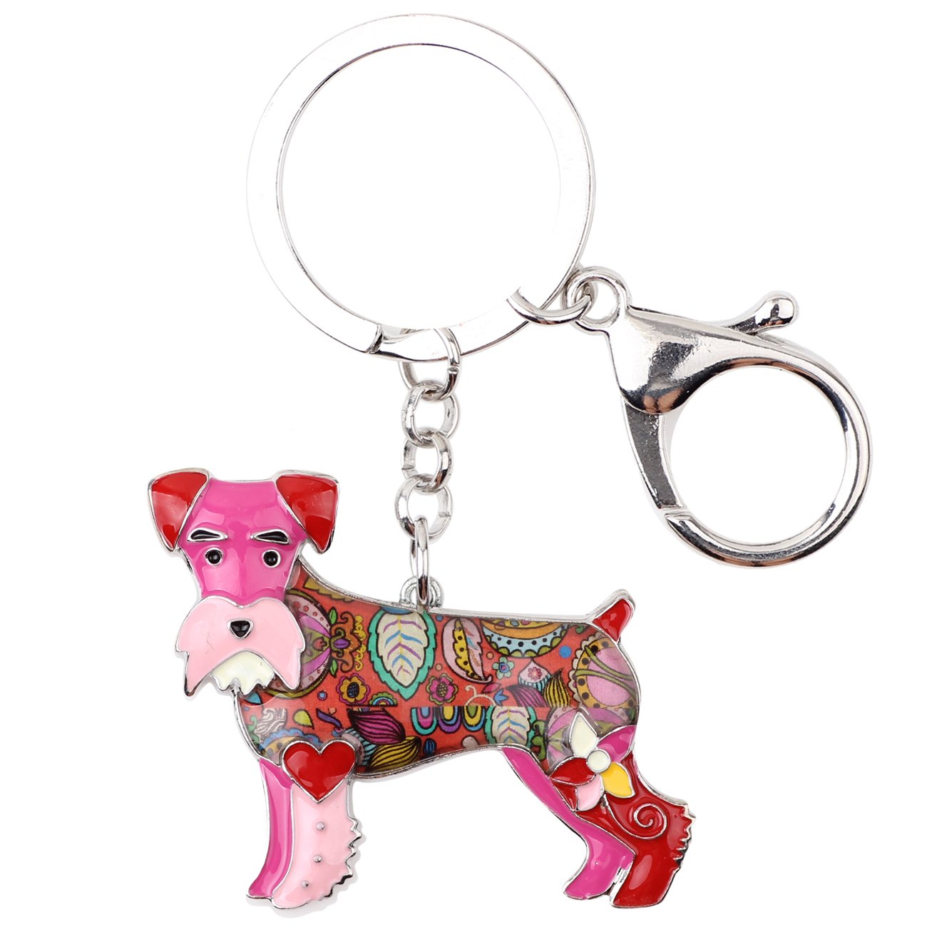 BONSNY Enamel Alloy Heart Lover Schnauzer Dog Key Chains For Women Car Charms Gift (Red)