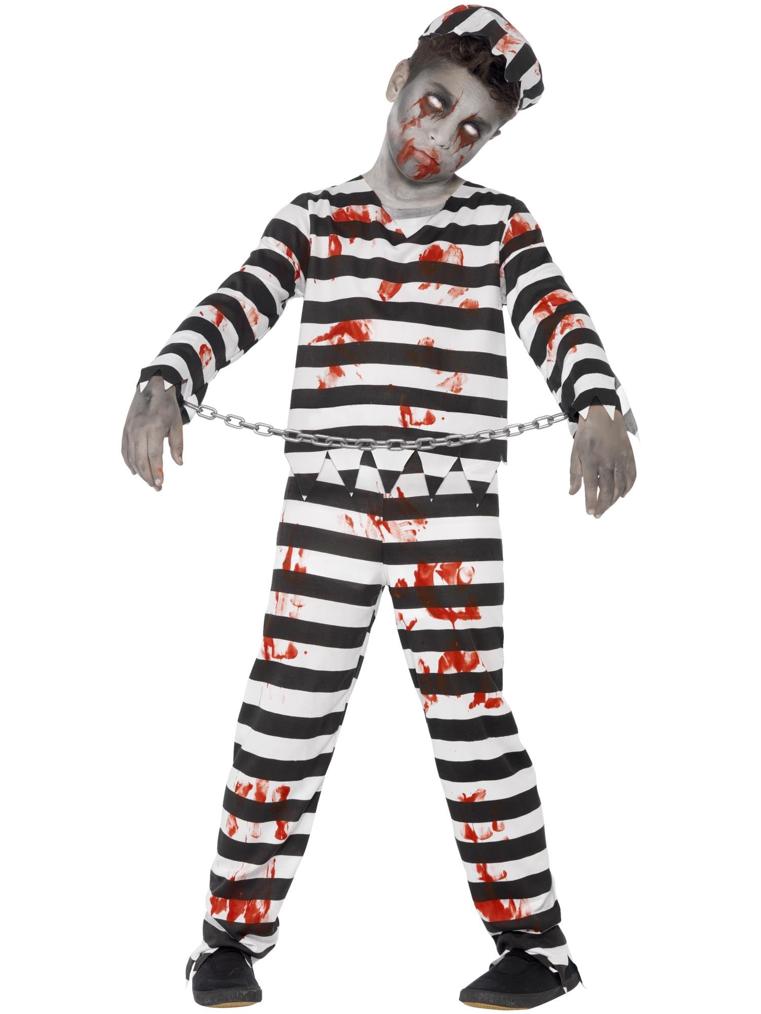 Smiffys Zombie Convict Costume Trousers, Top, Hat & Wrist Cuffs, Fancy Dress, Toddler Dress Up Costumes