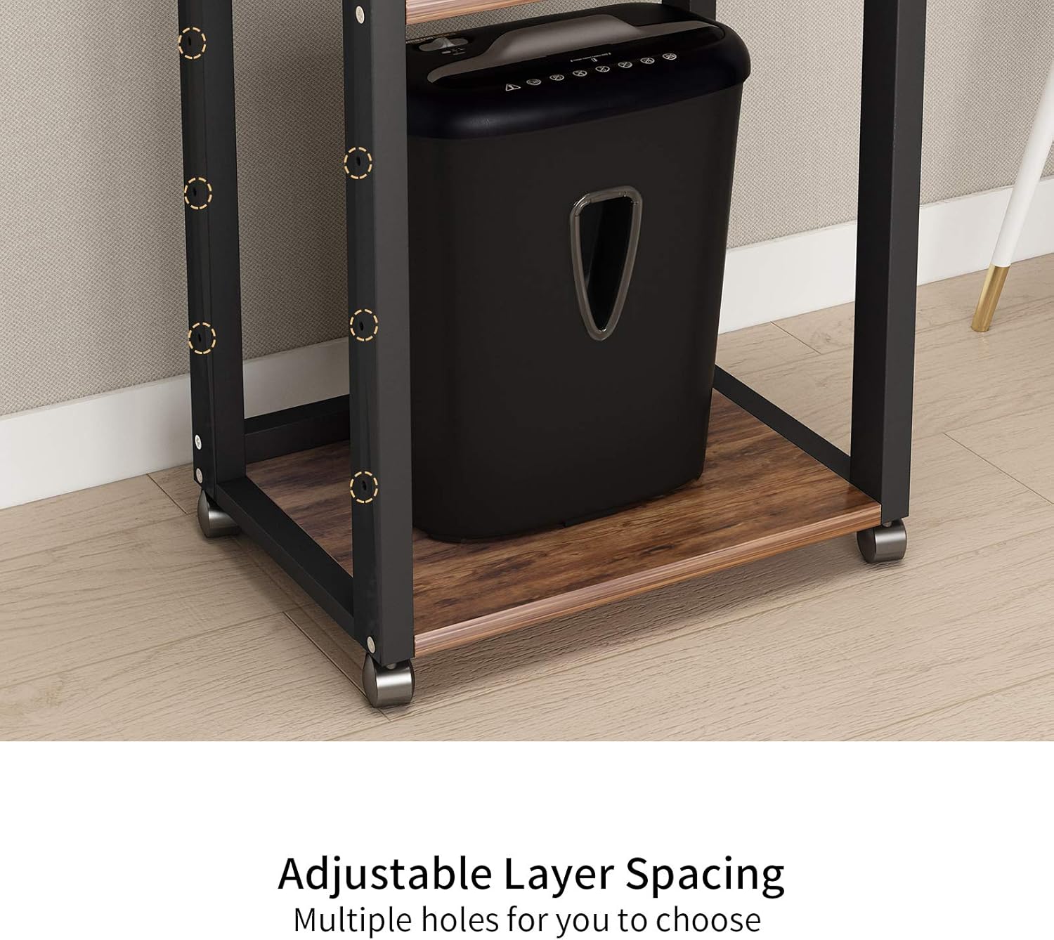 Natwind 3-Tier Movable Floor-Standing Printer Stand Shredder Stand Adjustable Storage Rack with Wheels Computer Host Stand Office Appliances Storage Shelf for Fax Scanner Files Books Stationery(Retro) : Office Products