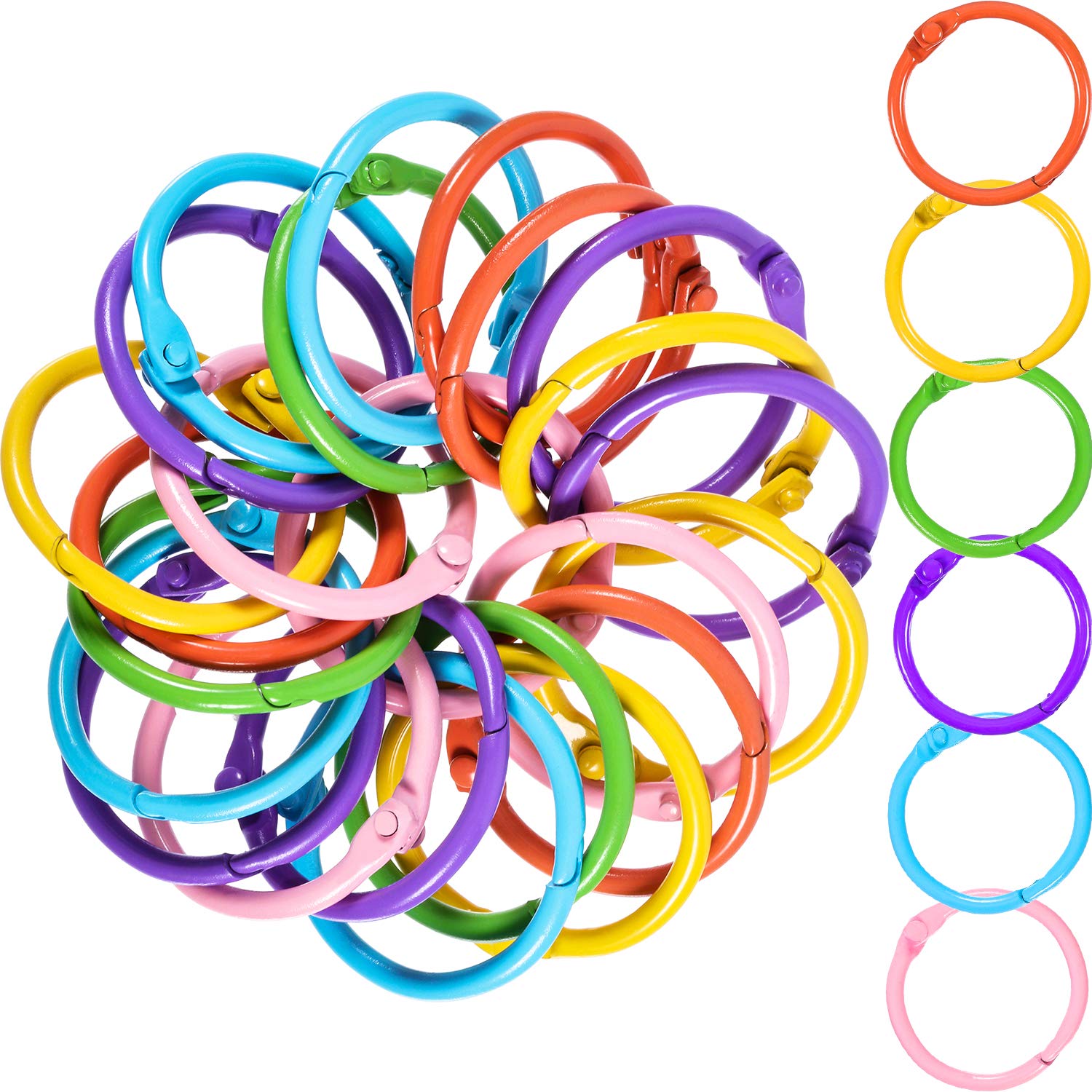 Boao Metal Loose Leaf Binder Rings, Ring Paper Holder Book Rings for Paper Notebook Keychains Keyrings Office School Supplies 60 Counts (Pink, Green, Purple, Blue, Yellow, Orange, 1.2 Inch)