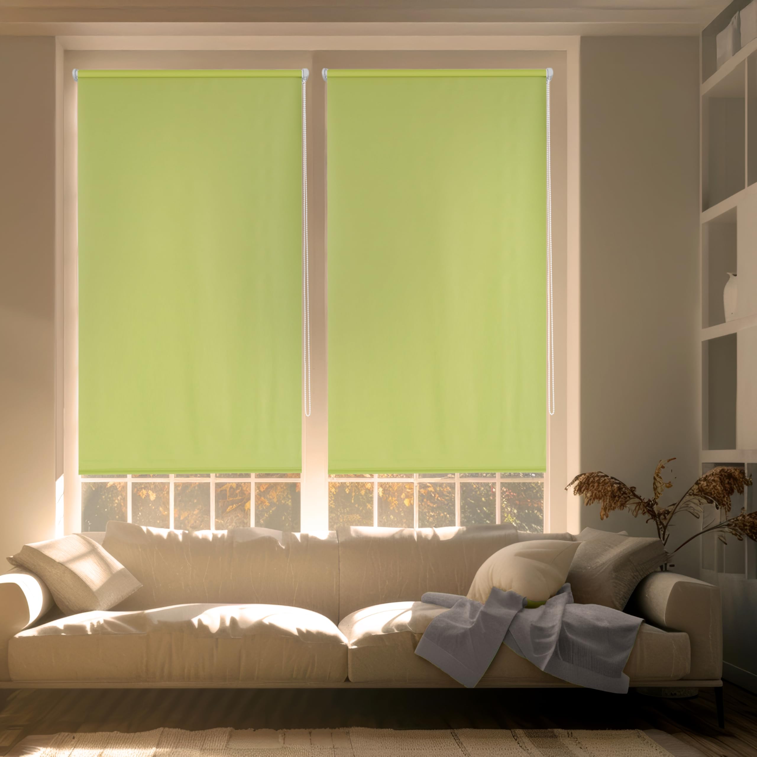 Blindecor Plain BK - Zeus “NO TOOLS REQUIRED”. 100% Opaque roller blind. Pistachio. 42x180 cm (width x height)