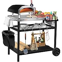 Outdoor Grill Cart Three-Shelf Pizza Oven Stand Table with Wheels Dining Cart Table for Outside Patio, Movable Kitchen Cookin
