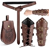3 Pcs Renaissance Accessories,Medieval Viking Set Includes Renaissance PU Leather Belt,Vintage Belt Pouch,Vintage Buckle Arm Bracers,Brown Viking Costume Accessories for Renaissance,Halloween Cosplay