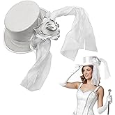 Nicky Bigs Novelties Bride Hat, White Top Hat For Women, Victorian Bridal Hats With Veil, Wedding Hats For Brides, Tophat Costume For Women, Bride Costume For Womens