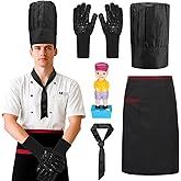 Yahenda 5 Pcs Hibachi Chef Costume Set Hibachi Chef Hat and Apron Japanese Tie BBQ Gloves Teppanyaki Boy Squirter