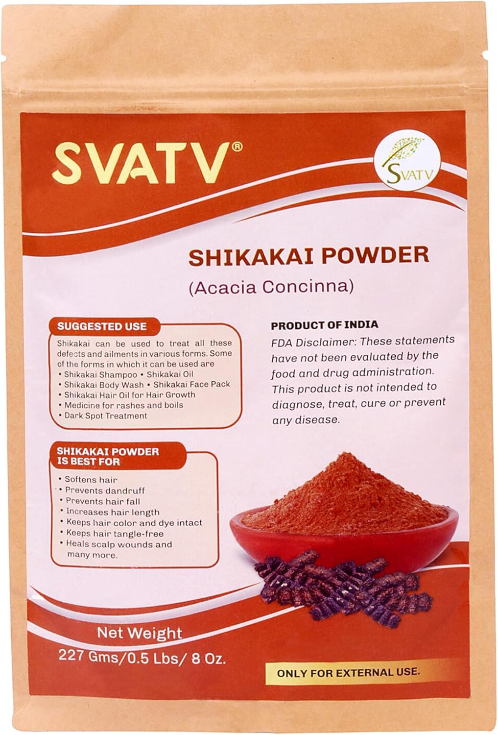SVATV Shikakai Powder (Acacia Concinna) Natural Hair Growth & Ayurvedic Hair Mask Strengthens Hair - 227grams