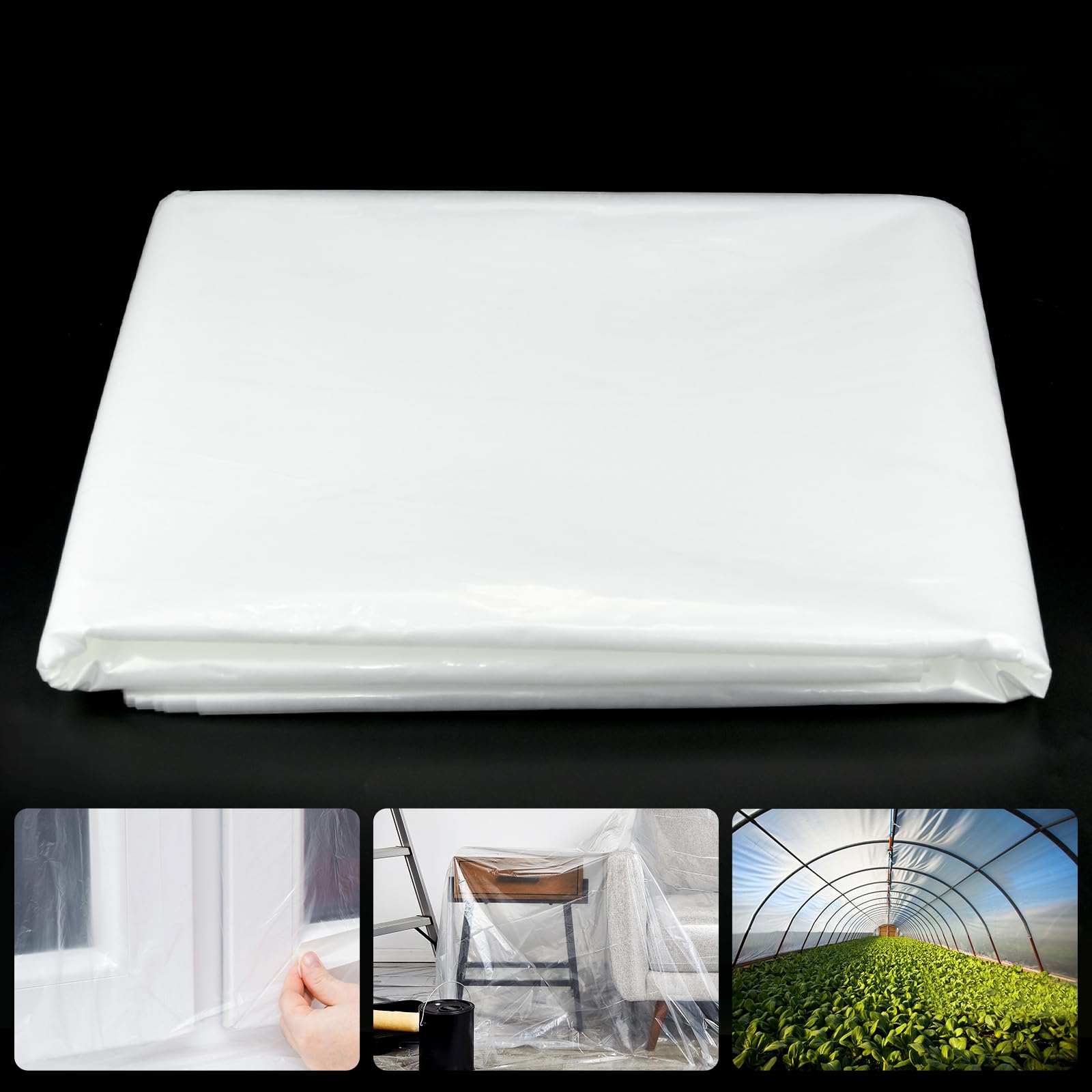 2M x 10M Heavy Duty Polythene Sheeting - Extra Thick Plastic Dust Sheets Garden Grow Polytunnel Cover Sheets Clear Plastic Sheet Polythene Sheeting for Gardening Insulation Building Rubble Protection