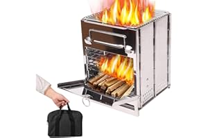 REDCAMP Wood Burning Camp Stove Folding Stainless Steel 304# Grill, L Portable Backpacking Stove for Hiking Camping Survival 