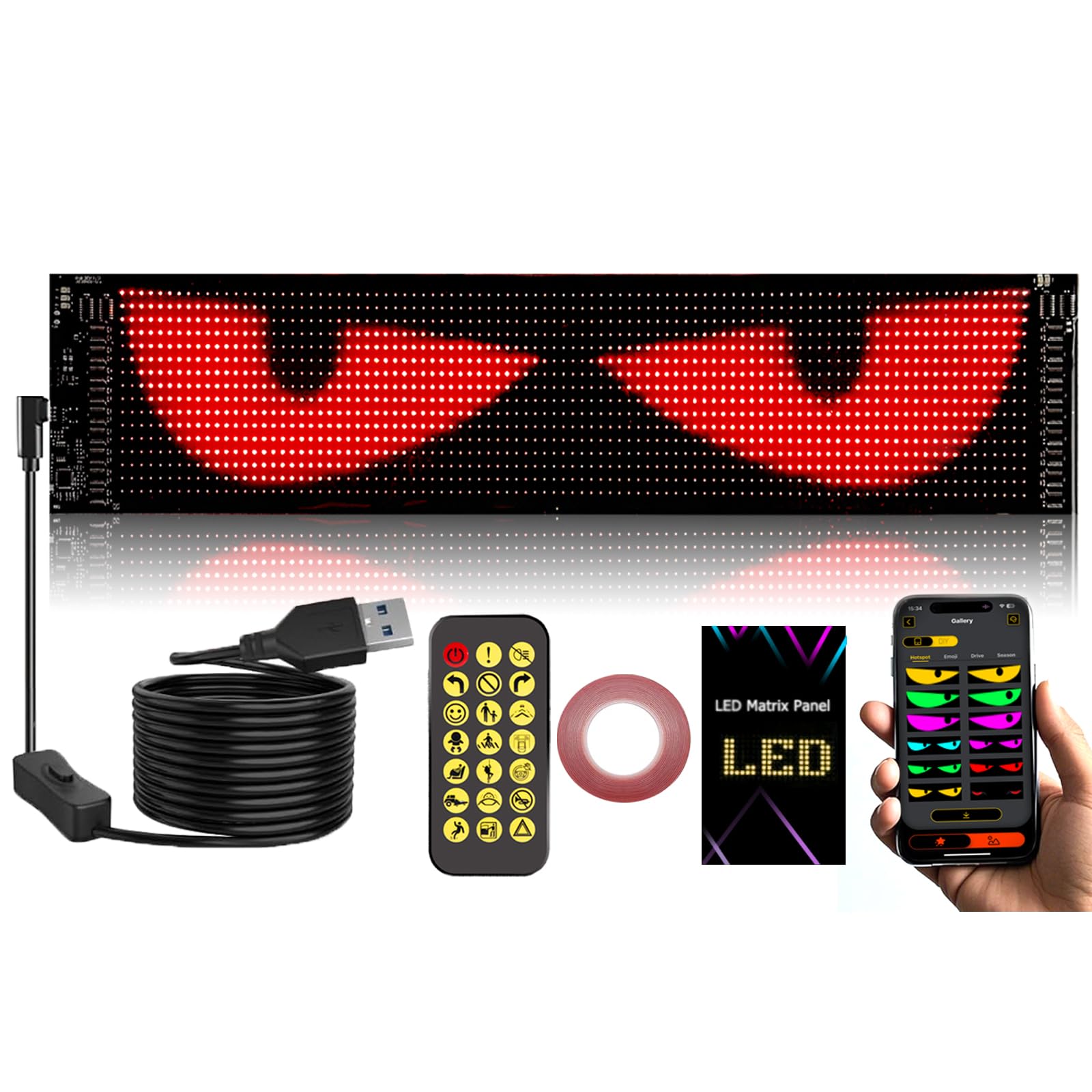 Photo 1 of Soft Screen for Car Windows, DIY Car Dynamic LED Smart Colorful Eye Lamp Soft Screen,Soft Screen LED Eyes for Truck Windshield(4.72in * 23.42)
